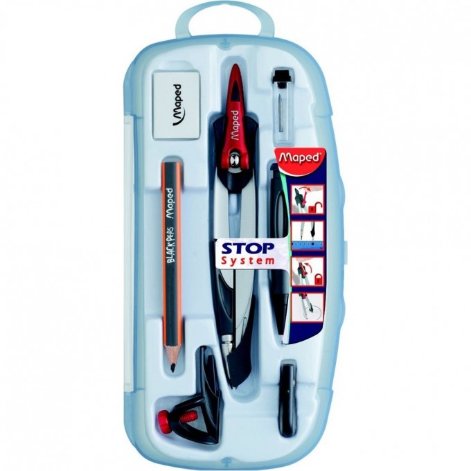 Готовальня HERLITZ MAPED STUDY, 7 предметов, кейс, блистер 196102